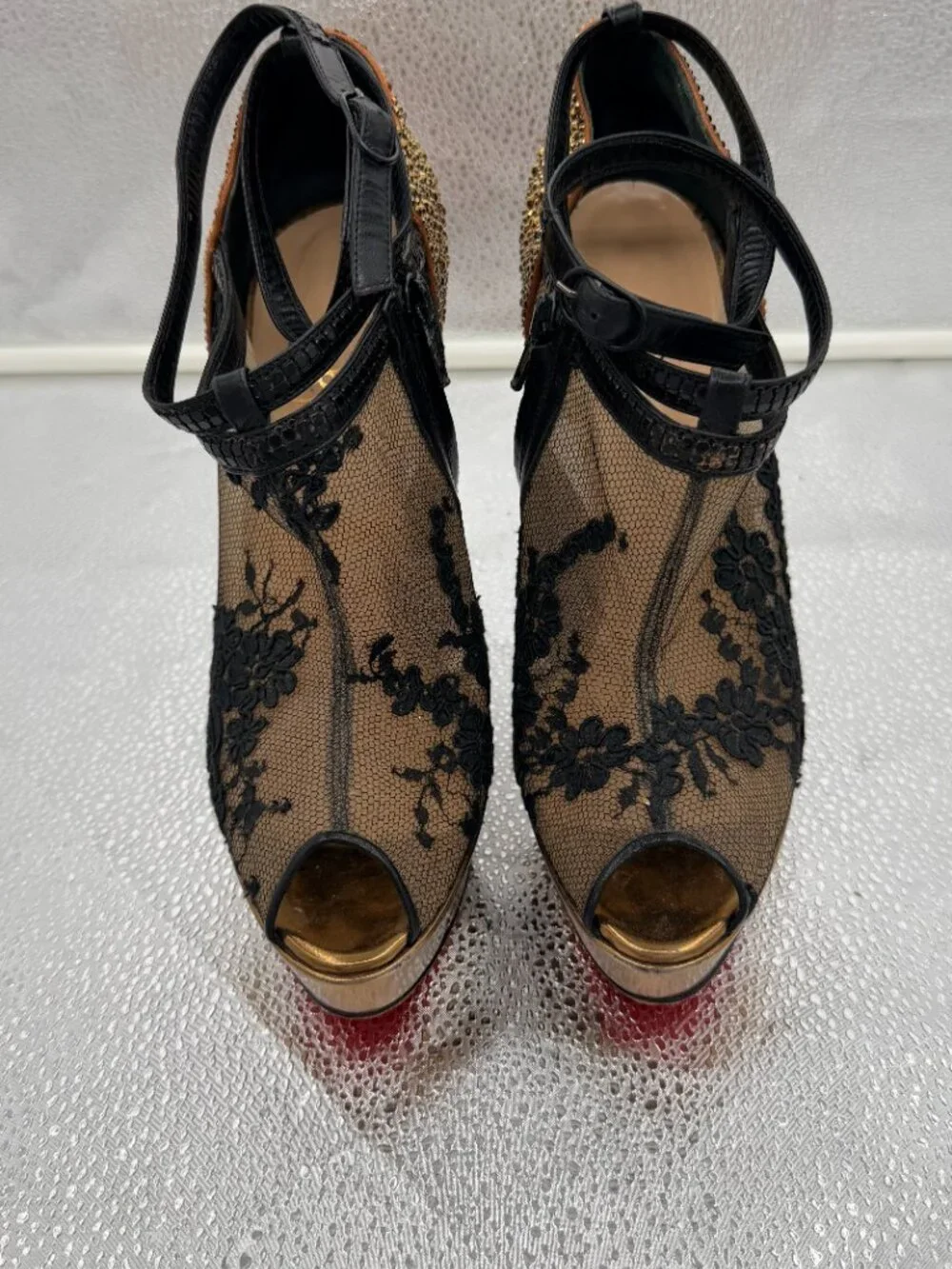 Christian Louboutin Bridget Strass Peep-Toe Booties